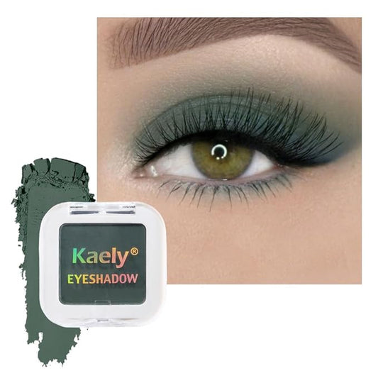 Kaely Pressed Single Eyeshadow Makeup, Forest Green Matte Highly Pigmented Monochrome Eye Shadow Palette, Waterproof Neutral Powder Mini Eyeshadow, sombras para ojos, Lightweight Blendable, 16