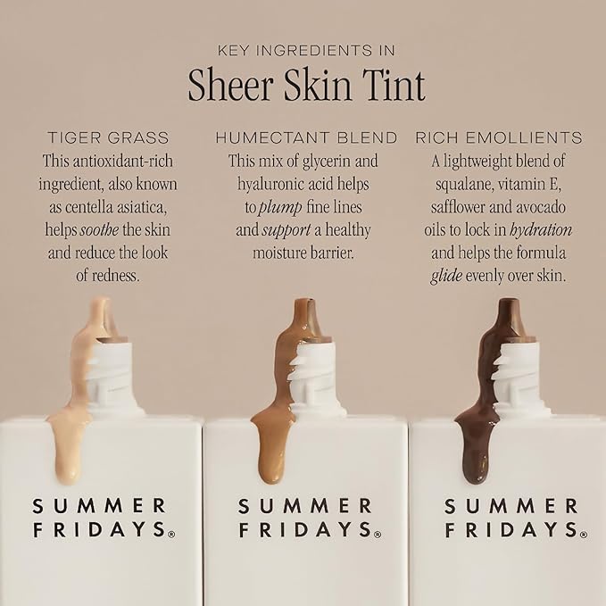 Summer Fridays Sheer Skin Tint - Skin Tint with Hyaluronic Acid - Helps Diminish Uneven Skin Tone - Sheer to Light Coverage - Shade 4 - Light-Medium with Neutral Olive Undertones (1 Fl Oz)