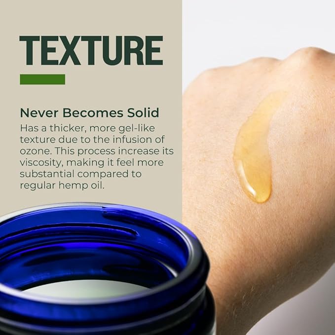 PurO3 Fully Ozonated Hemp Oil - Pure, Natural, Skin Care for Face & Body from Ozonated, Oxygenated Hemp Oil - Glass Jar, 2 oz