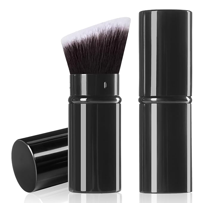Kabuki Makeup Brush, Retractable Angle Travel Powder Foundation Makeup Brush Face Blush Brushes for Blending Liquid, Bronzer, Buffing, Sunscreen,Flawless Cosmetics