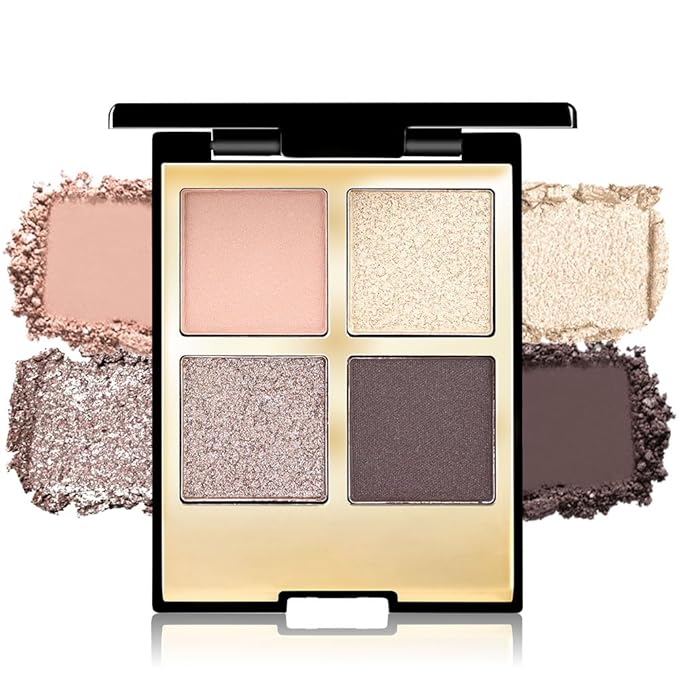 4 Colors Eyeshadow Makeup Palette,Nude Rose Gold Natural Neutral Nude Eye Shadow Palette with Mirror,Long Lasting Naturing-Looking,Waterproof,Travel Size