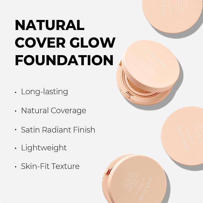 Natural Cover Glow Cushion Foundation | Satin Radiant Finish | Korean Foundation Makeup | Long-Lasting Natural Coverage | for All Skin Types 0.42 oz. (21P Porcelain Ivory)