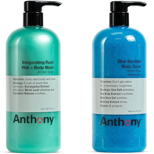 Anthony Invigorating Rush Hair and Body Wash, 32 Fl Oz Blue Sea Kelp Body Scrub, 32 Fl Oz