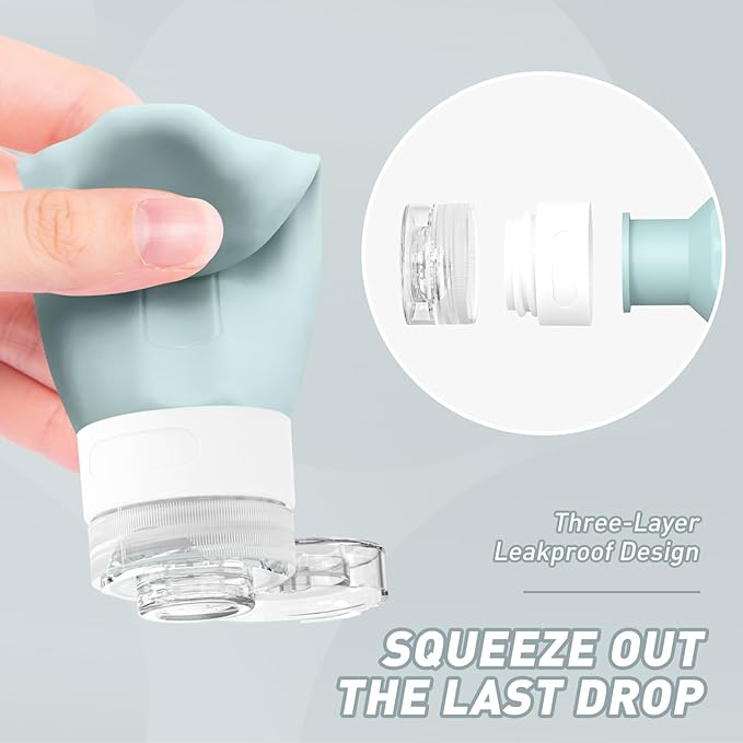 Redfly Travel Bottles for Toiletries, Tsa Approved 3oz Travel Size Containers, Leak Proof Silicone Squeezable Containers for Toiletries, BPA Free Refillable Essentials for Shampoo Conditioner Gray