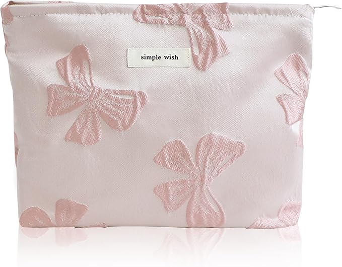 Wudygirl Makeup Bag for Women Large Capacity Cosmetic Bag with Zipper Cute Pink Bow Travel Pouch & Handbag Suitcase Makeup Organizer Aesthetic (Big Pink Bow)