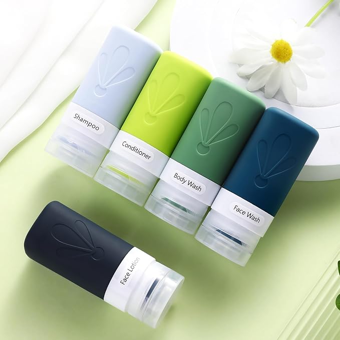 INSFIT Travel Bottles for Toiletries, TSA Approved 2oz Travel Size Containers, BPA Free Leak Proof Squeezable Silicone Tubes for Shampoo Conditioner Lotion Soap with Labels