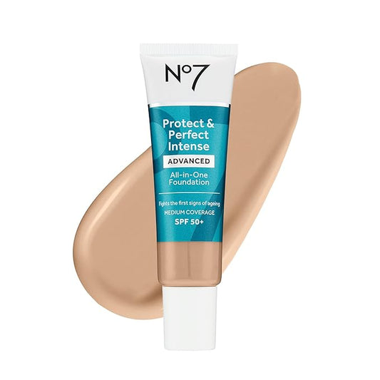 No7 Protect & Perfect Advanced All in One Foundation - Warm Ivory - Age Defying Foundation Makeup with SPF 50 - Makeup Base Cream Helps to Reduces Redness & Blurs Visible Pores (30ml)