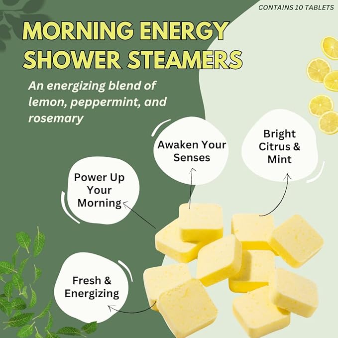 Morning Energy Shower Steamers Aromatherapy with Peppermint and Lemon Essential Oils Shower Bomb Aromatherapy, Spa Day Gifts, Self Care Gift, Birthday Gifts for Women and Men, Mothers Day Gift