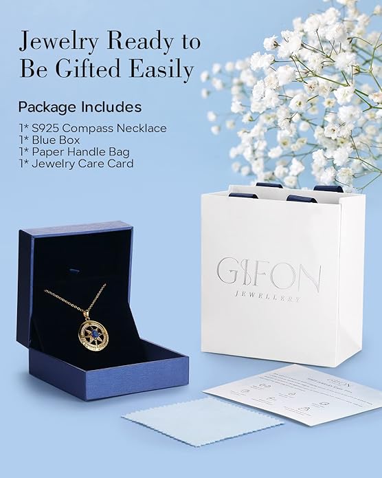 S925 Necklace Gift for Wife |Compass Jewelry |Women Anniversary |Sterling Silver |Girlfriend Birthday Gifts for Her Valentines |I'd be Lost without You |Jewel 18K Gold