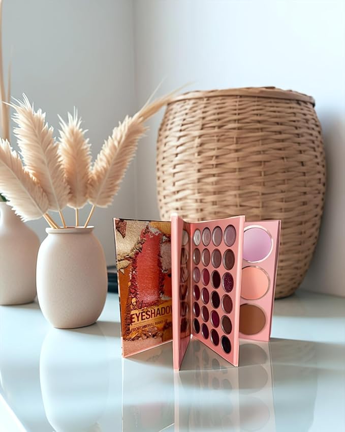 Multi-Color Makeup Palette Book – 48 Eyeshadow Shades + 6 Blush, Highlighter & Contour Powders | Multi-Functional Professional Matte & Shimmer Makeup Kit for Eyes & Face