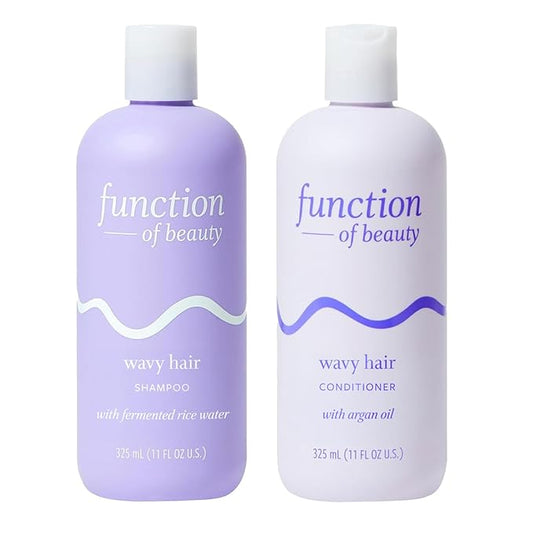 Function of Beauty Wavy Hair Shampoo & Conditioner Set, 11 oz Each - With Fermented Rice Water to Strengthen & Argan Oil to Enhance Glossiness & Natural Shine, Sulfate-Free, Customizable Haircare