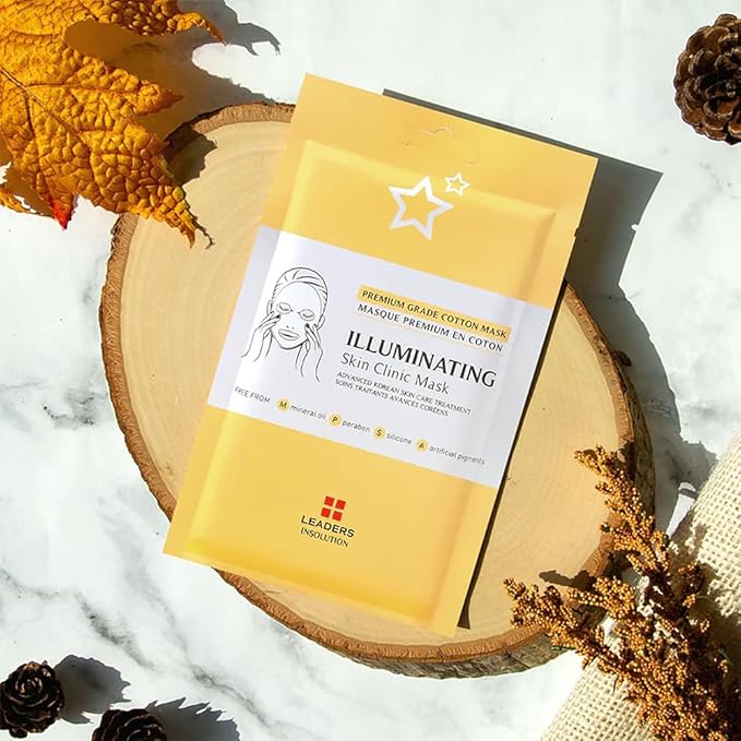 Leaders Insolution Illuminating Skin Clinic Mask | Omega-3 & Purslane Extract for Radiant Glow | Niacinamide Brightening Treatment | Even Skin Tone | 100% Natural Cotton (10 Sheets)