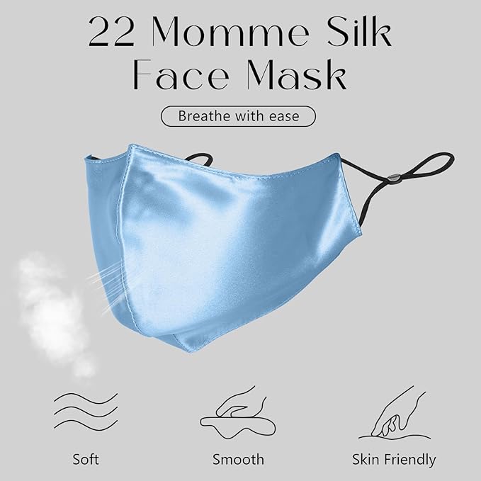 ZIMASILK 100% 22 Momme Mulberry Silk Face Mask for Men & Women, Reusable and Breathable Mouth Cover with Elastic strap