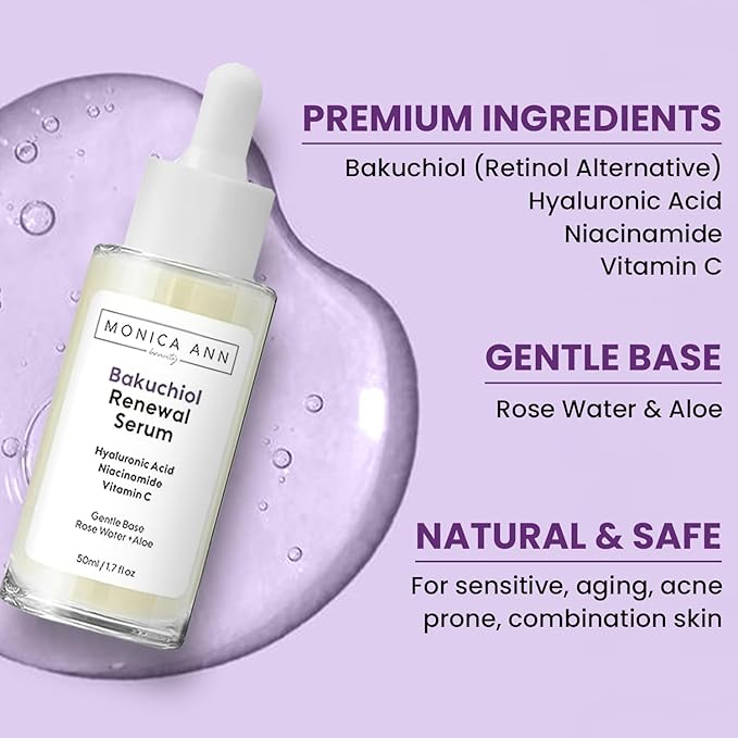 Bakuchiol Serum – Retinol Alternative with Hyaluronic Acid, Niacinamide & Vitamin C – Anti-Aging, Brightening, Hydrating Face Serum for Fine Lines & Wrinkles (1.7 fl oz)