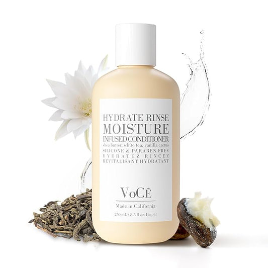 VoCÊ Haircare Natural Hydrating Conditioner - Rinse | Deep Moisturizing, Anti-Frizz, Sulfate-Free, Non-Toxic, Vegan Haircare for Women and Men with Shea Butter, White Tea, Vanilla Cactus (8.5 oz)