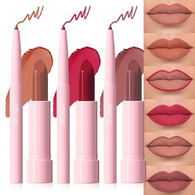 6Pcs 2 in 1 Matte Lipstick Lip Liner Pencil Set,Waterproof Lip Stick Lip liner Combo for Old Women Long Lasting Lipstick Crayon,labiales mate 24 horas originales