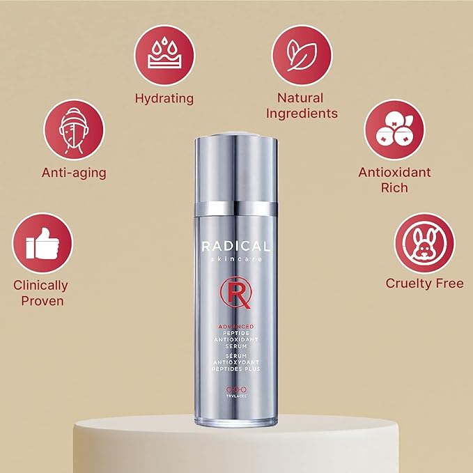 Radical Skincare Advanced Peptide Serum - Repairs and Smooths Skin to Reduce the Appearance of Wrinkles & Boosts Elasticity - For All Skin Types - Paraben Free - Assured Results (1 Fl Oz)