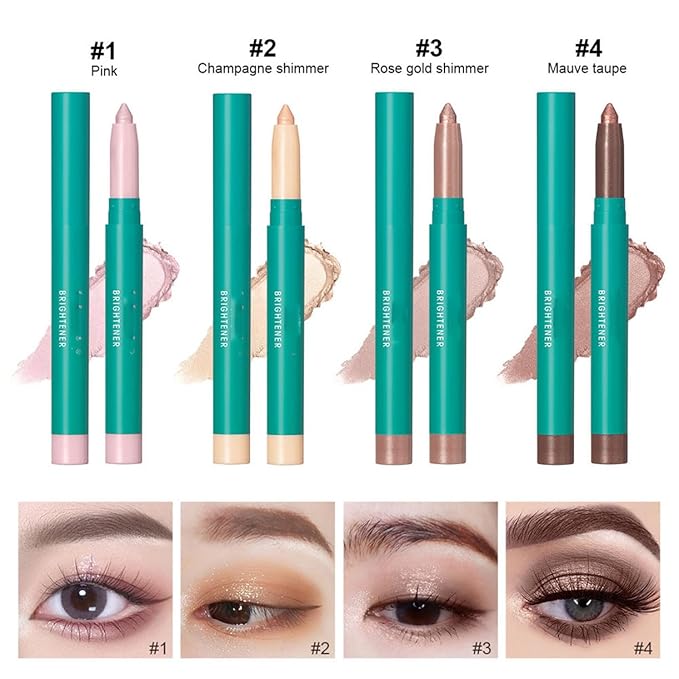 4Pcs Eyeshadow Stick, Eye shadow Brightener Stick Glitter Highlighter Makeup Eye Liner, Shimmer Creamy Long Lasting Eye Makeup(4 colors