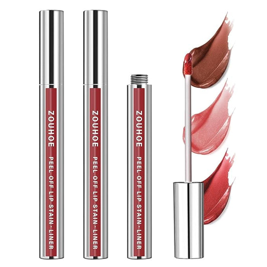 Peel Off Lip Stain Set – 3 Colors Long Lasting Lip Tint, Smudge-Proof, Transfer-Proof, Kiss-Proof, Vegan Lip Makeup Gift for Her