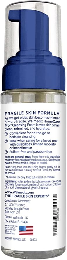 Welmedix Rinse Free Cleansing Foam, 3 in 1 Body Wash, Shampoo and Personal Cleanser for Elderly, Incontinence and Infant Care, Hospital Grade, Sulfate Free, Paraben Free (Pack of 6)