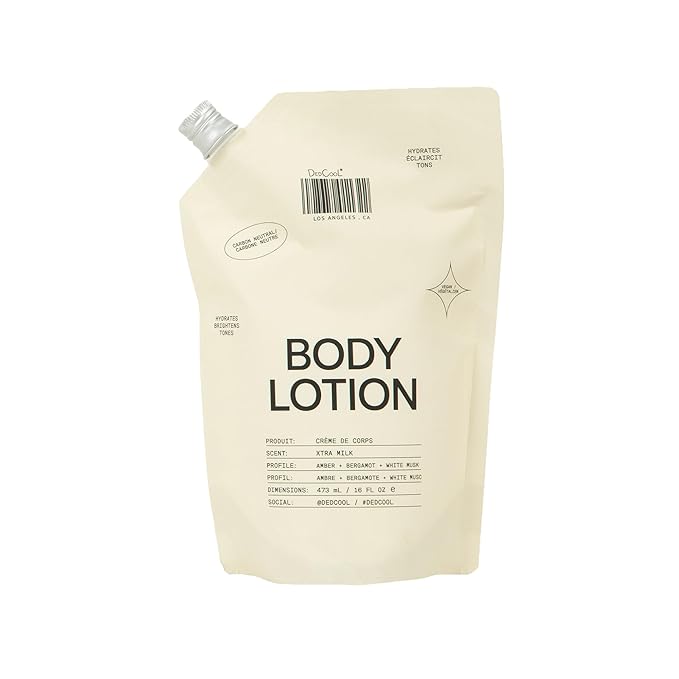 DedCool Body Lotion Refill | Xtra Milk | Deeply Hydrating Lightweight Formula with Ceramides, Snow Mushroom & Meadowfoam Oil | Soft Musk, Bergamot & Amber Scent | Non-Toxic, Vegan Skincare | 16 fl oz