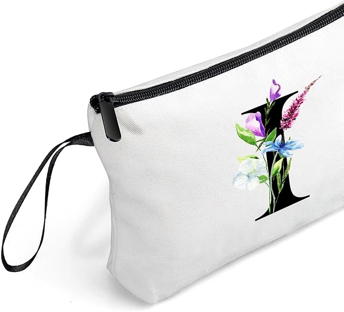 SEAMOON Bride to be Birthday Womens Unique Initial Monogram Gifts for Women Mom Personalized Travel Makeup Cosmetic Bag with Mirror Valentines Mothers Day Christmas Graduation I