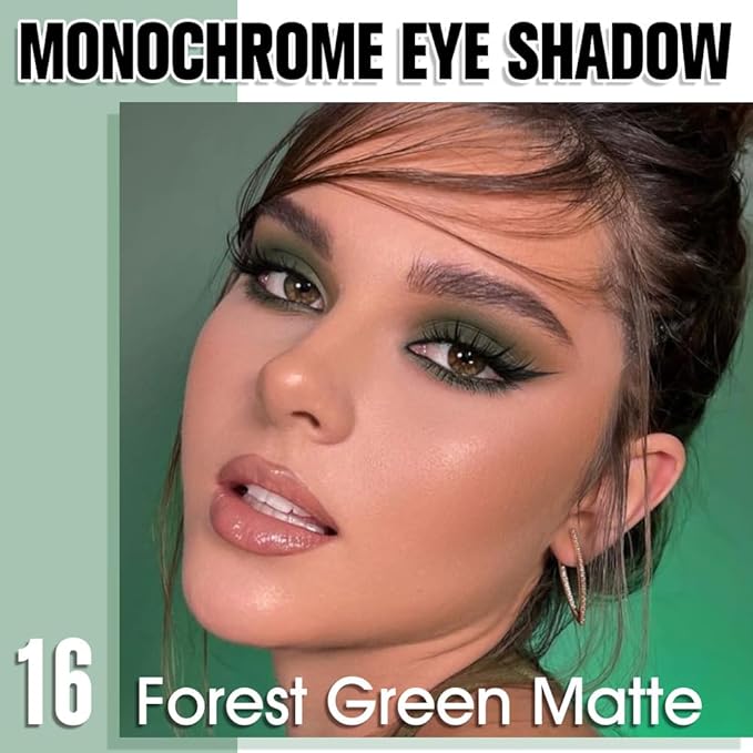 Single Matte Eye Shadow Palette Makeup, Forest Green Matte Eyeshadow for Women, Monochrome Eye Shadow Makeup, Pigmented Waterproof Sombras Para Ojos, Vegan, Talc, Paraben & Cruelty Free, 16