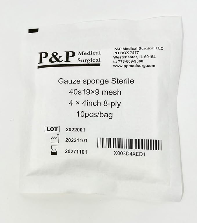 Gauze Surgical Sponges Cotton STERILE Woven 8-ply High Grade Quality 4"x4" Class I(a) All Purpose Pads by P&P MEDICAL SURGICAL Pack of 100