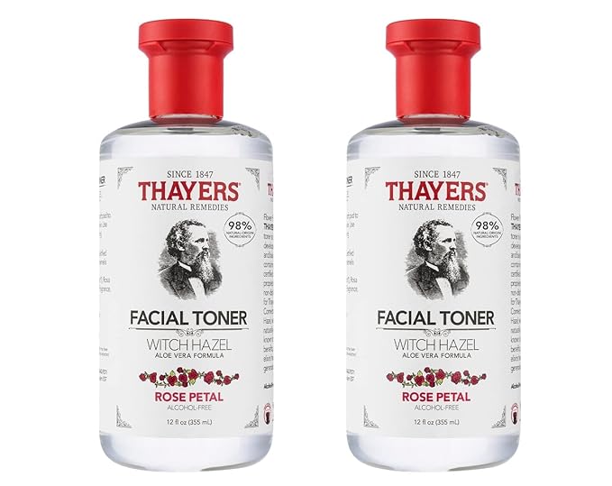 THAYERS Alcohol-Free, Hydrating Rose Petal Witch Hazel Facial Toner with Aloe Vera Formula, Vegan, Dermatologist Tested and Recommended, 12 Oz (Pack of 2)