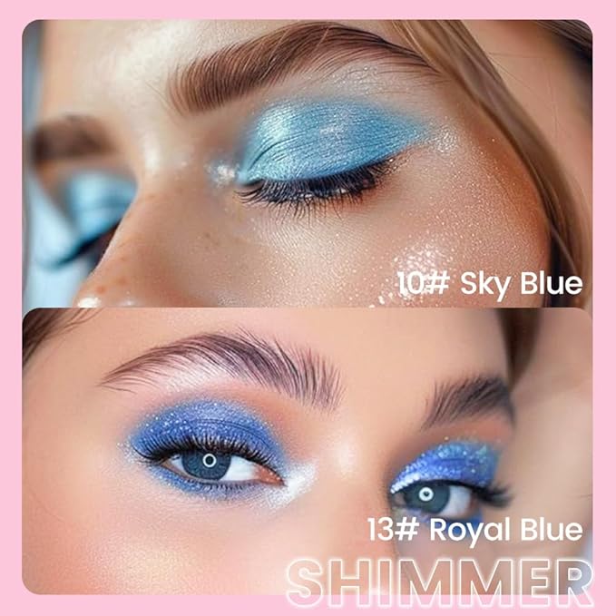evpct 2Pcs Cream Eye Shadow Brightener Sticks Set for Eyes Waterproof, Sky Blue & Royal Blue Shimmer Cream Eyeshadow Applicator Stick Long Lasting Pigmented Eye Makeup sombras en crema para ojos 10+13