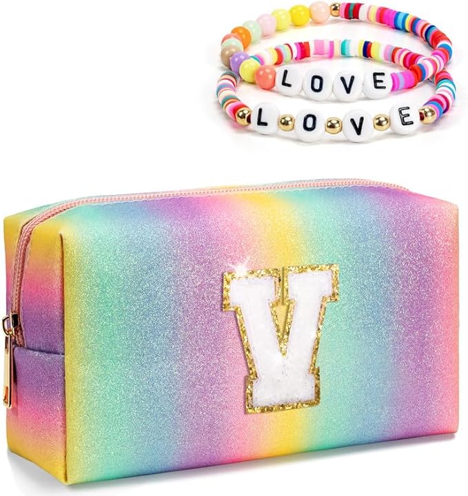 Gifts for Girls, Cute Makeup Toiletry Bag, Bridal Shower Gift, Personalized Girls Overnight Sleepover Party Spa Day Accessory Bags, Birthday Gift, Preppy Travel Stuff (Medium)