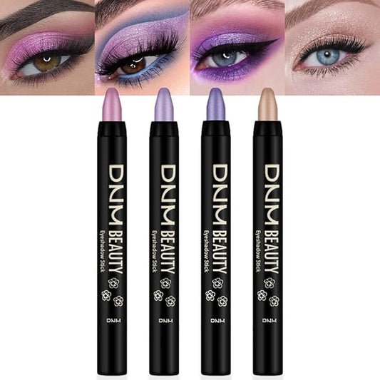 AMY'S DIARY Cream Eyeshadow Stick Set, Waterproof Pearl Pink Purple Mocha Beige Shimmer Metallic (4Pcs)