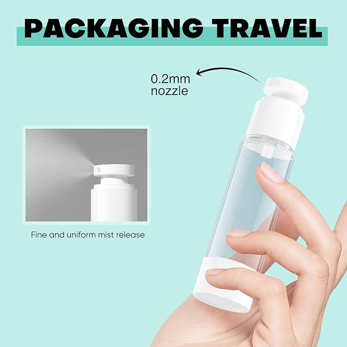 Airless Pump Bottles Travel Size 3.4oz/100ml - Refillable Travel Bottles for Toiletries - Leak Proof Airless Dispenser with Dustproof Cap for Skincare and Lotion