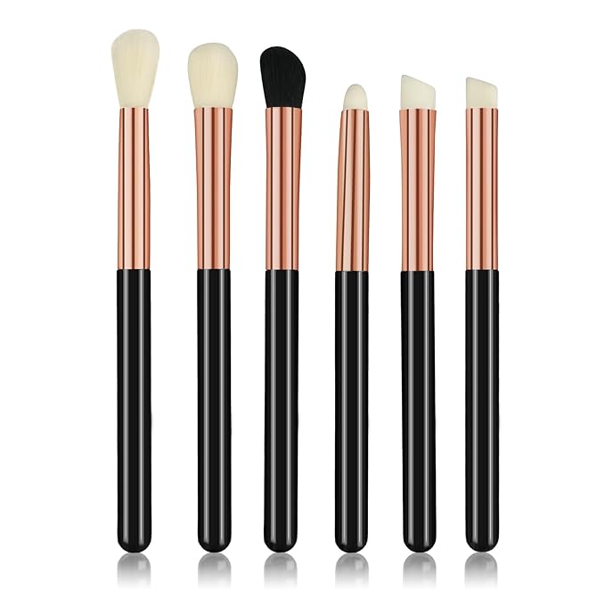 Eye Makeup Brush Set, 6Pcs Professional Soft Make Up Brushes Tools，for Blending Eyeshadow Concealer Eyebrows Eyeliner（Black-YA01）