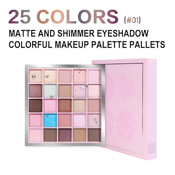 Eyeshadow Palette, 25 - Shades Matte & Shimmer Finishes, Glitter Pigment Eye Makeup, Blendable Powder Cream, Rich Color Selection, Cruelty Free, Professional-01#