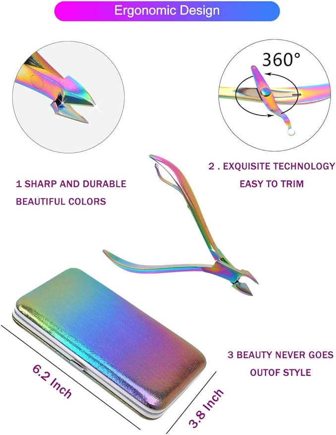 Rainbow Manicure Kits 18 Pcs Nail Clippers for Women Gift SFYDOM Women's Rainbow Leather Manicure Set (18-RainbowManicure Kits)