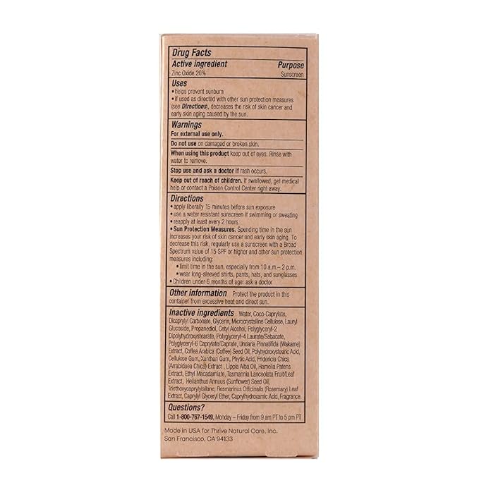 Thrive Natural Care Moisturizing Mineral Face Sunscreen SPF 30, 2 Ounces, Lightweight Moisturizer Broad-Spectrum Natural Face Sunblock with Clear Zinc Oxide & Antioxidants, Vegan Non Greasy, Pack of 3