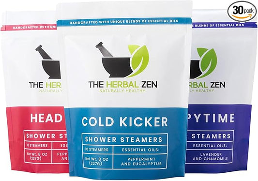 Bulk Shower Steamers with Essential Oils Combo Set by The Herbal Zen (3 Packs of 10 Tablets, Value Set), Bulk Shower Bombs, Relaxation Gift for Women and Men, Birthday Gifts, Mothers Day Gift