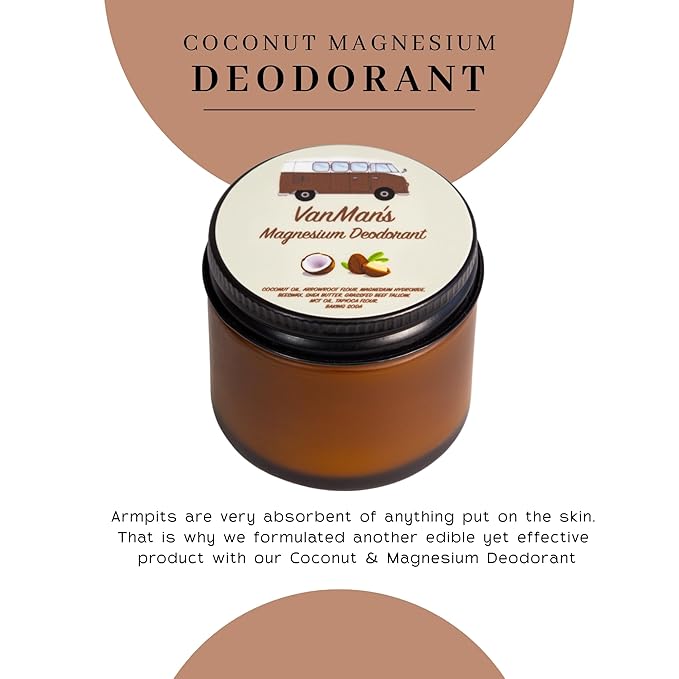 VanMan Coconut & Magnesium Deodorant Jar - Natural Aluminum Free Deodorant for Women & Men - Effective Odor Control for Delicate Skin - With Tallow, Shea Butter & Coconut Oil - 2.8 oz Unscented