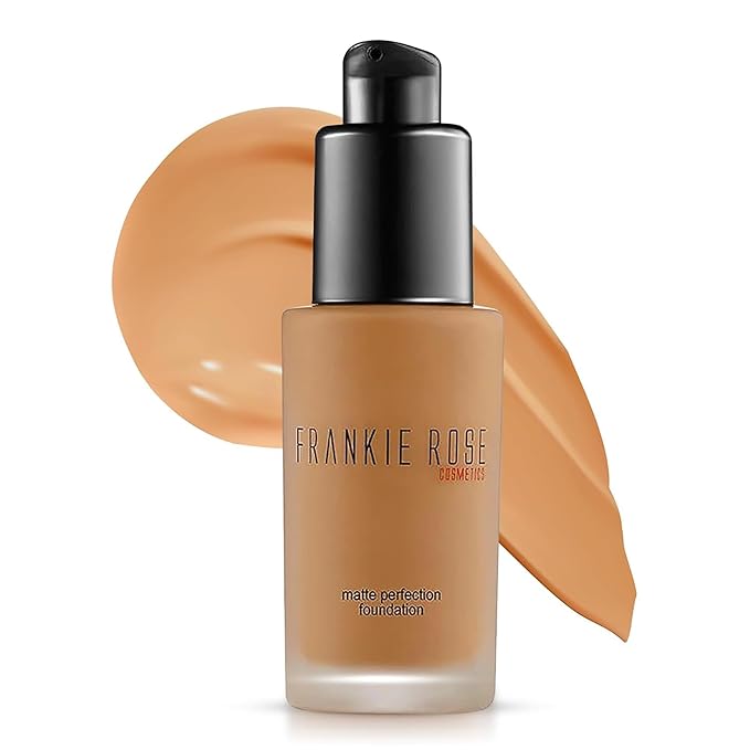 Frankie Rose Cosmetics Matte Perfection Foundation Makeup – Long-Lasting, Hydrating Foundation for Semi-Matte Finish - Foundation Full Coverage for All Skin Types - (Gold) 1.0 US fl oz / 30 ml