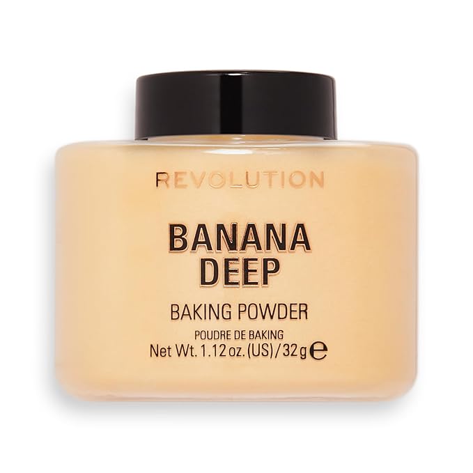 Revolution, Loose Baking Powder, Makeup Setting Powder, Long Lasting Coverage, Mattifies & Reduces Shine, Banana Deep, 1.12 oz