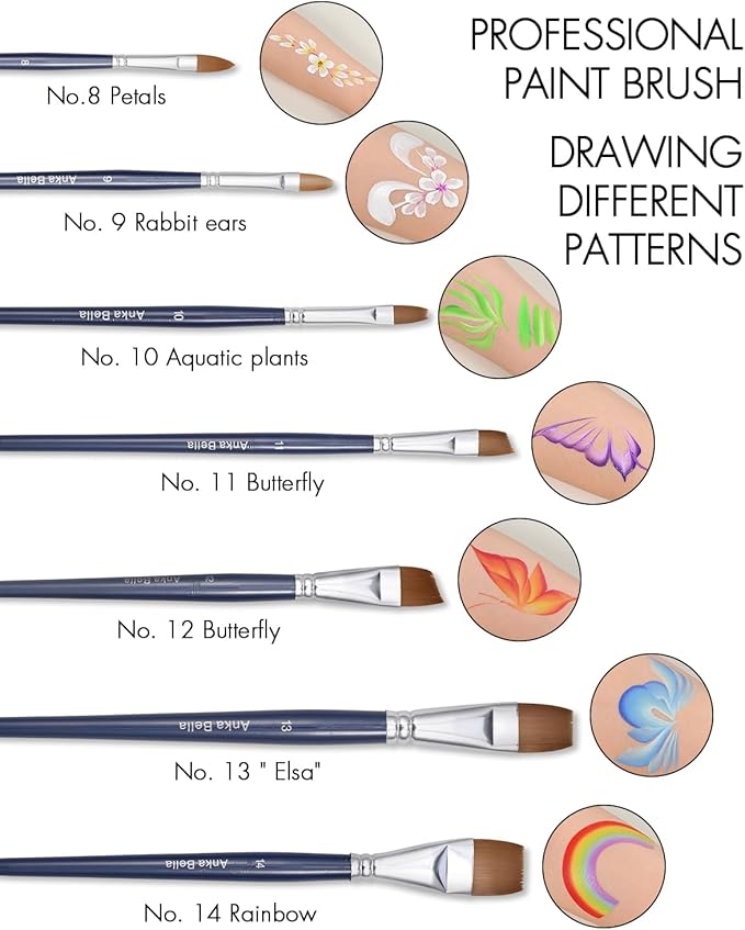 Anka Bella Professional Pre-Quality Face Paint Brushes Set,Including 14pcs Different Size Paint Brushes & Standable Case,Convenient to Use