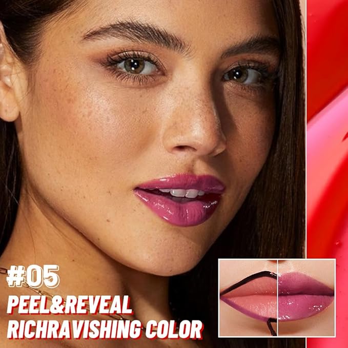 Berry Purple Peel off Lip Stain Lip Oil Dual Ended Combo Set with Tweezer, 2 in 1 Lips Liner Stain Oil Long Lasting Waterproof, High Pigmented Flawless Lips Tint Stick Not Faded Vegan & Cruelty-free