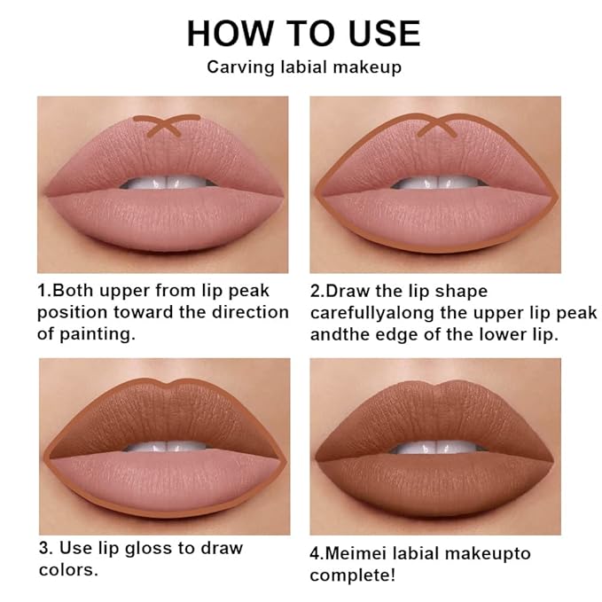 2pcs Rose-Beige Lip Liner and Lipstick Makeup Set, Nude Matt Liquid Brown Lipstick 24H Waterproof Long Lasting Matt Lip Kit (#25)