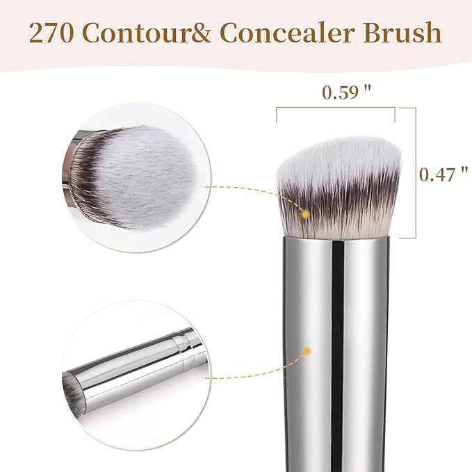 Angled Flat Concealer Brush Set, 2pcs Dense Under Eye Nose Contour Brush for Liquid Foundation Cream Powder Blending Buffing Stippling (270+370)…