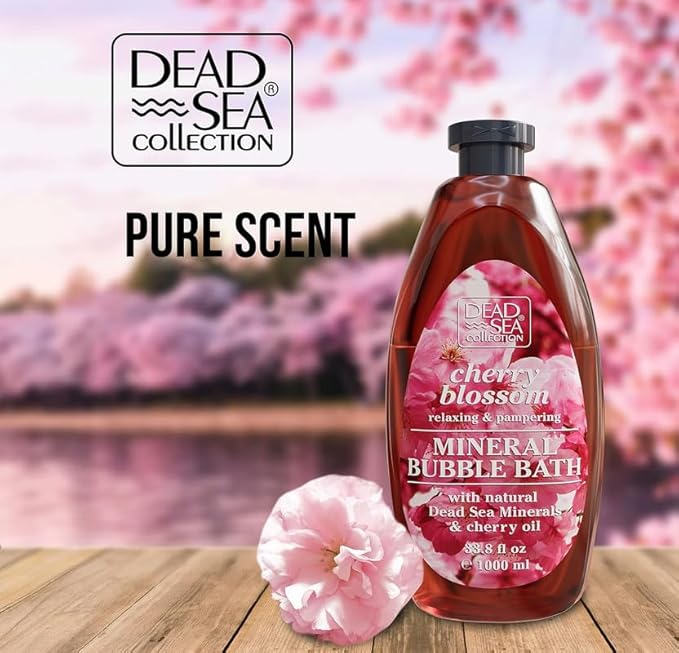 Dead Sea Collection Bubble Bath for Women and Men - with Cherry Oil and Pure Minerals - Nourishing and Moisturizing Skin - 33.8 Fl. Oz