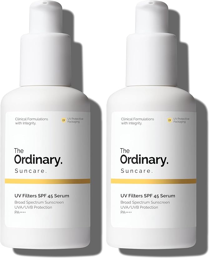 The Ordinary UV Filters SPF 45 Serum Sunscreen for Face, Lightweight Hydrating Broad-Spectrum Sunscreen, UVA/UVB Protection, Non-Comedogenic, No White Cast, 2 Fl Oz (Pack of 2)