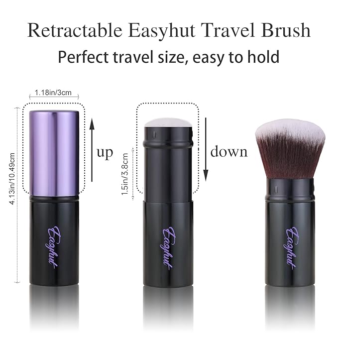 Retractable Kabuki Makeup Brushes 2 Pcs Blush Brushes Set Portable Powder Brushes with Flat and Angled Top for Liquid Cream Cosmetics Travel. (violet)