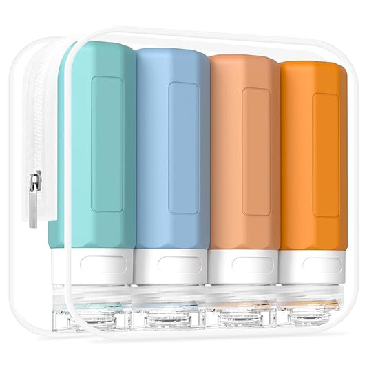 Redfly Travel Bottles for Toiletries, 3oz Tsa Approved Travel Size Containers, BPA Free Leak Proof Squeezable Containers for Toiletries, Silicone Refillable Essentials for Shampoo Conditioner Mix