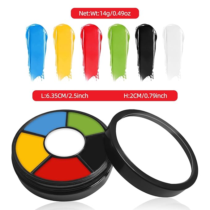 Go Ho 6 Colors Washable Formula Face Body Paint for Adults Children,Face Paint FX Makeup Palette,Professional Red Blue White Black Green Yellow Face Paint Halloween Cosplay SFX Makeup